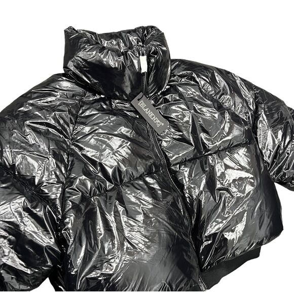 Blank NYC Jacket Women’s L Black Crop Puffer in Cold Lover Shine Nylon High Neck - Picture 15 of 15